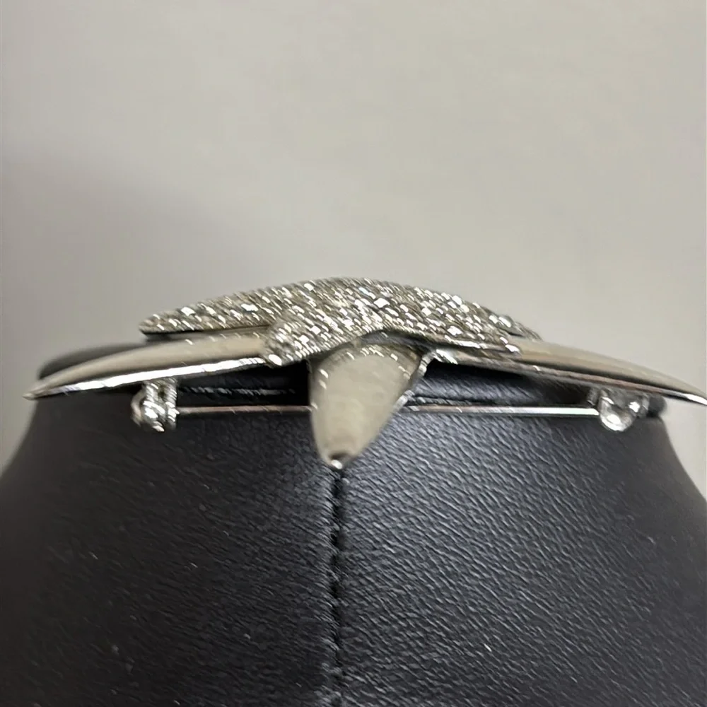 Brushed Silver Double Crystal Star Brooch Statement Rhinestone